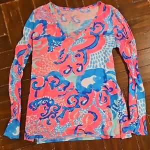Lilly Pulitzer Coral and Blue Long sleeve t shirt small